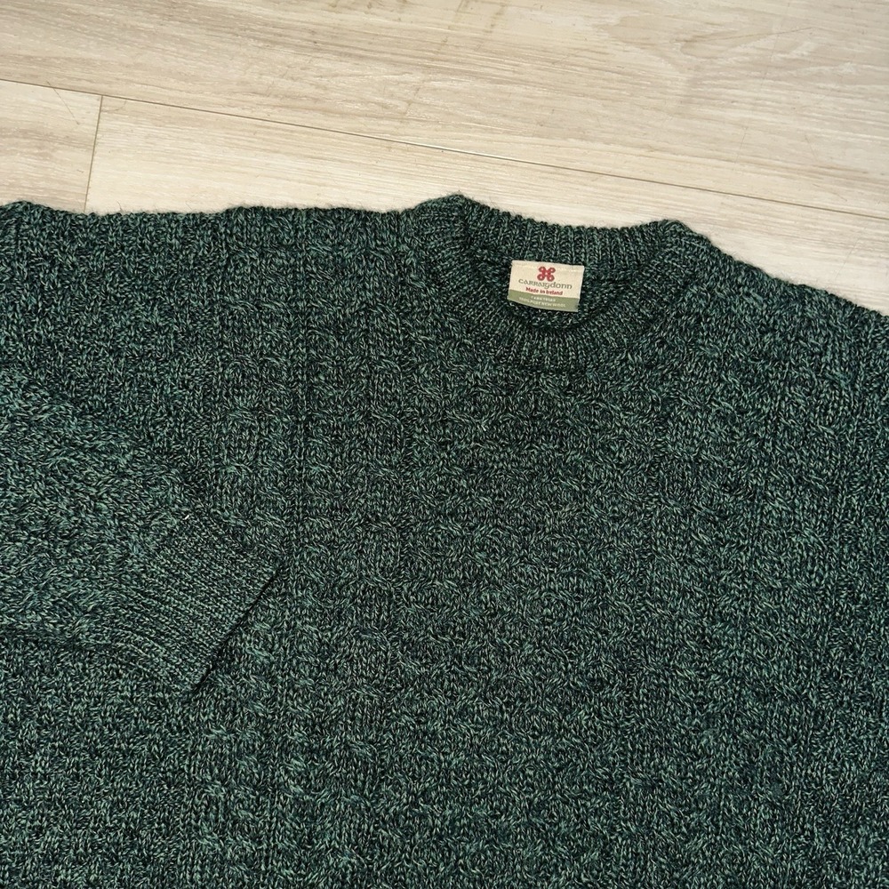 Vintage Carraig Donn Sweater Mens‎ 2XL Green Aran Cable Knit Pure Wool Ireland